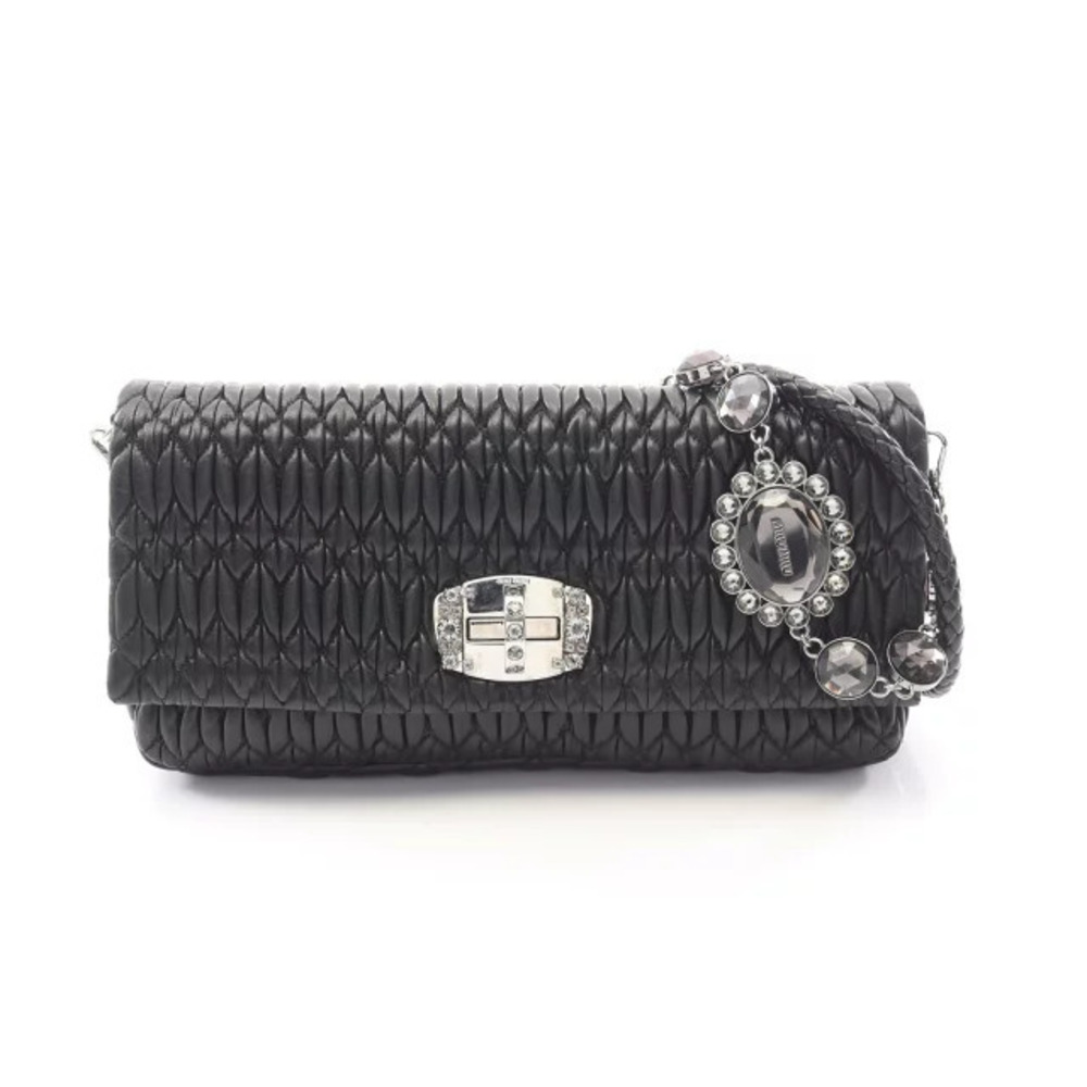 Miu Miu Nappa Crystal Matelasse Leather Shoulder Bag Black